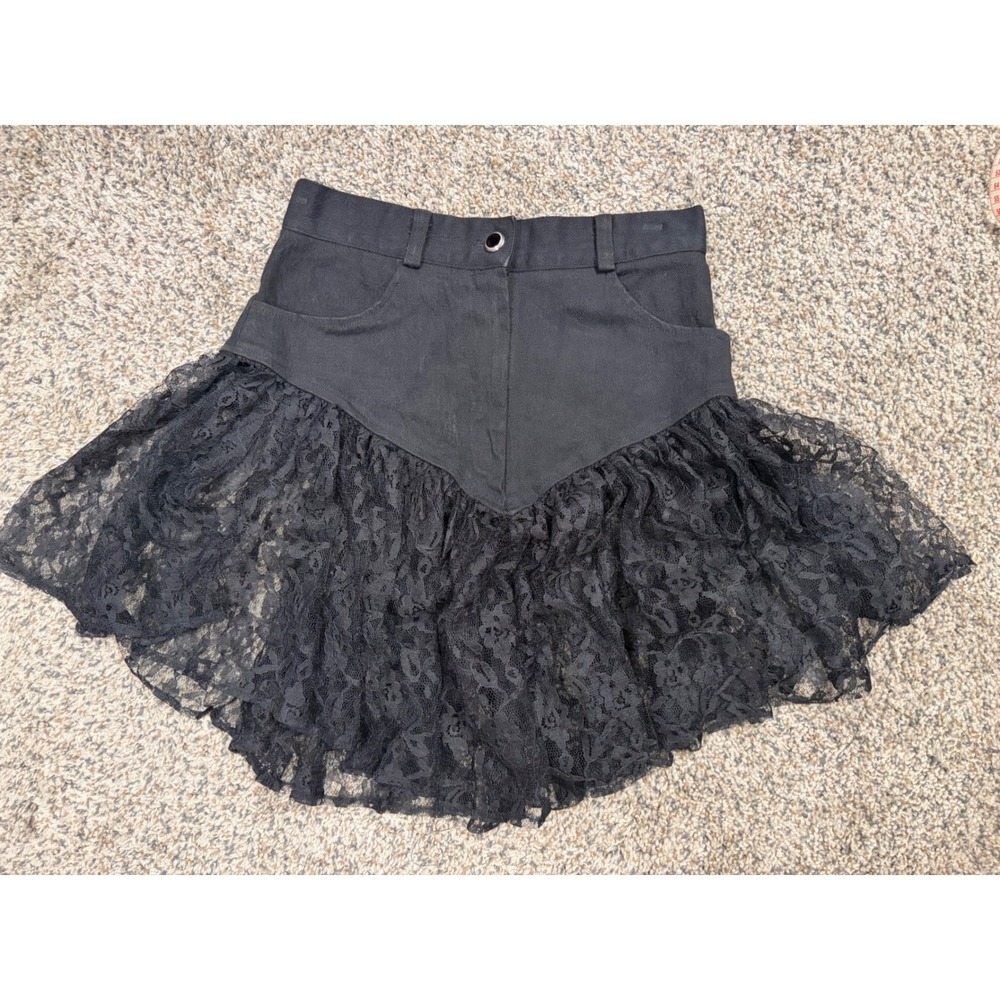 Vintage L.A. Wear Black Lace Tiered Mini Skirt High Waisted Western Yoke